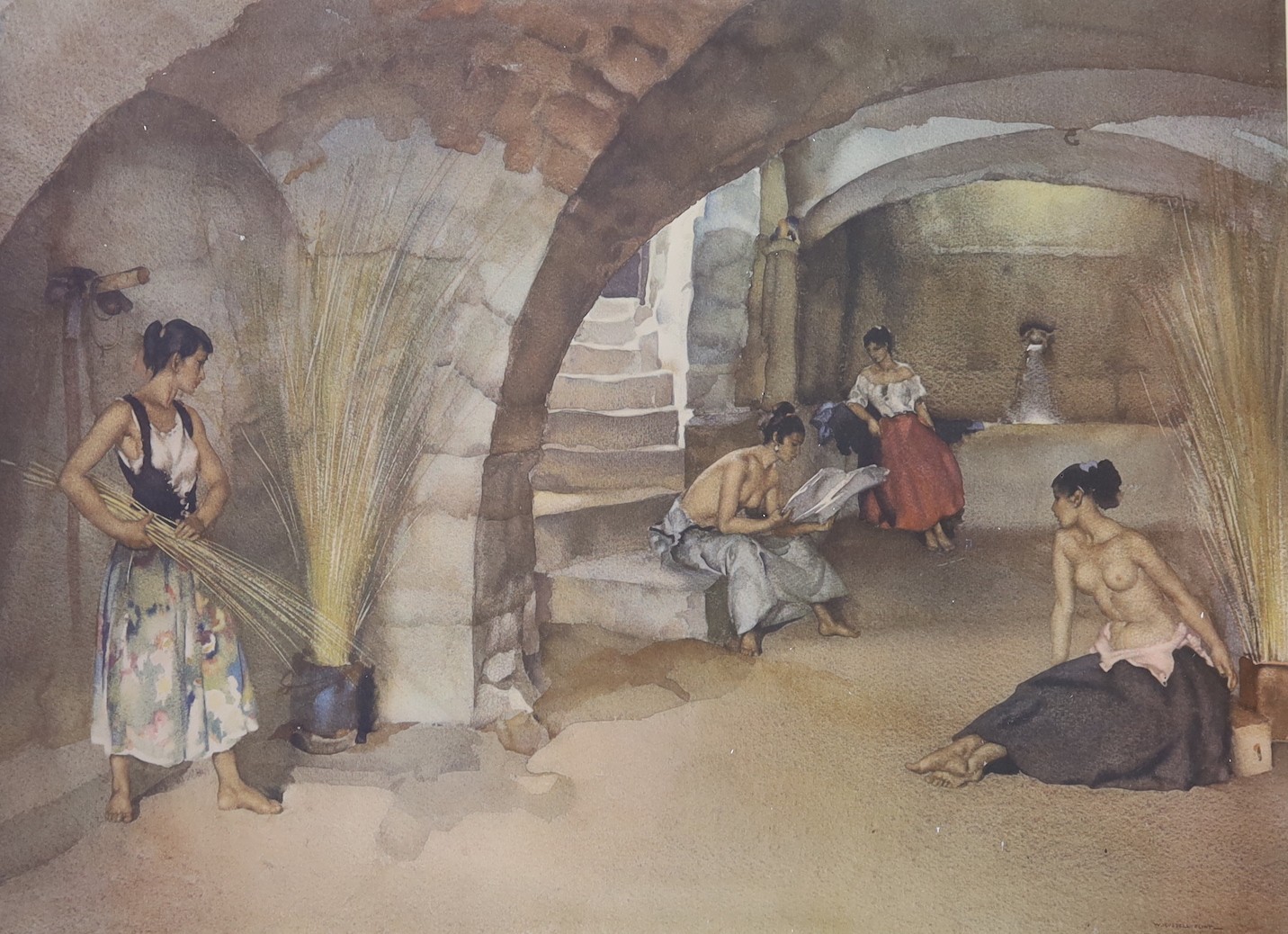 Sir William Russell Flint (1880-1969), two signed limited edition prints, Studies of models and Figures in a granary, both signed, largest 48 x 63cm
